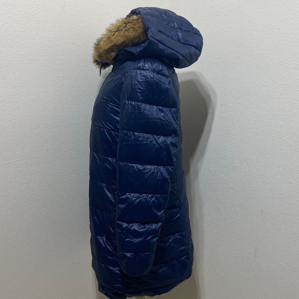 Kate Spade Coat Womens XS Faux Fur-trim Down Puffer Winter Warm Jacket In Navy - Picture 4 of 12
